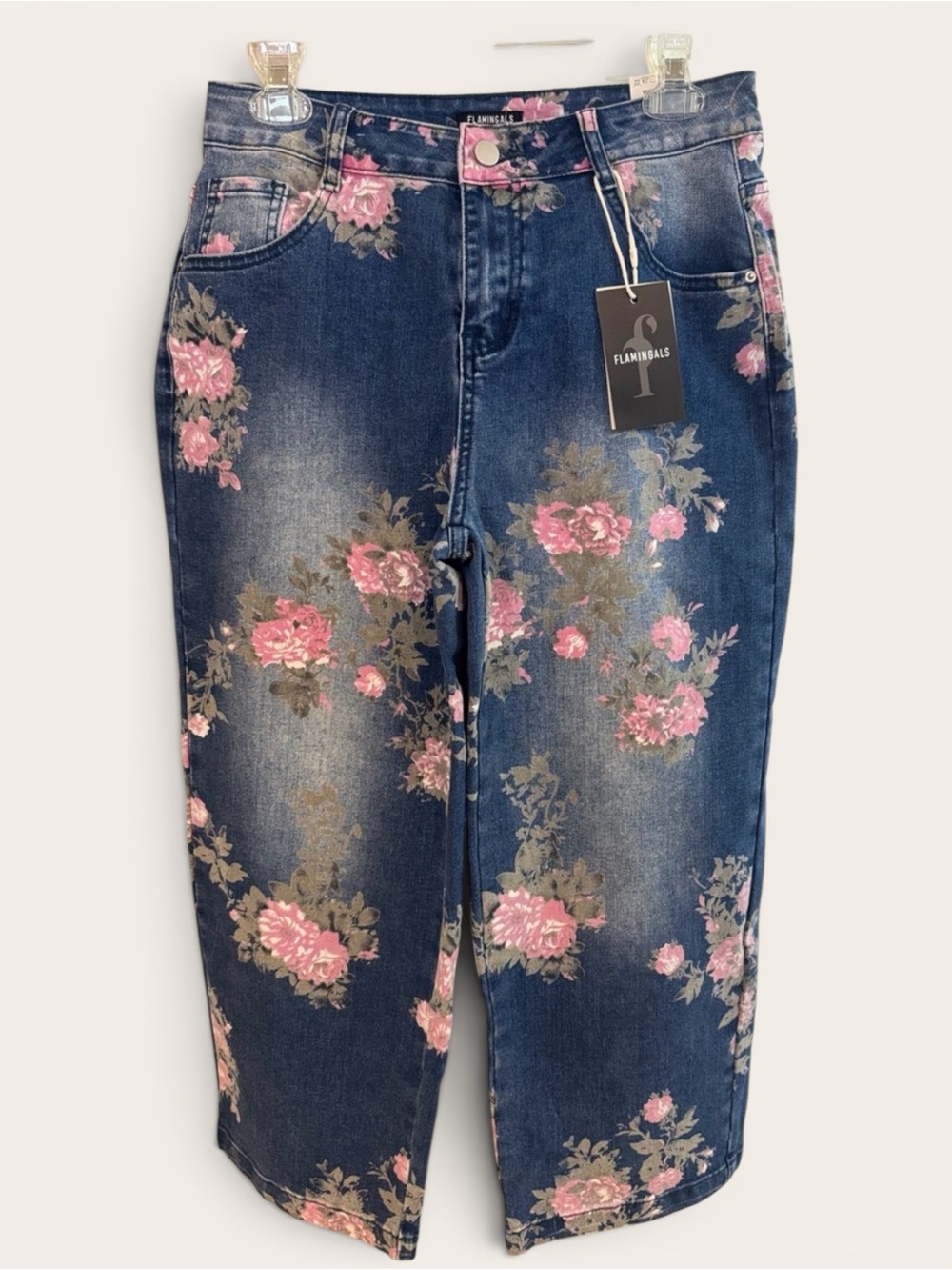 NWT Flamingals Floral Print Wide Leg SZ M waist 14” Rise 10” Inseam 24” approx.